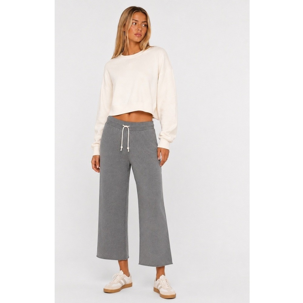 Naked Cashmere Gray Cotton Cashmere Wide Leg Lounge Relaxed Pants Drawstring XS